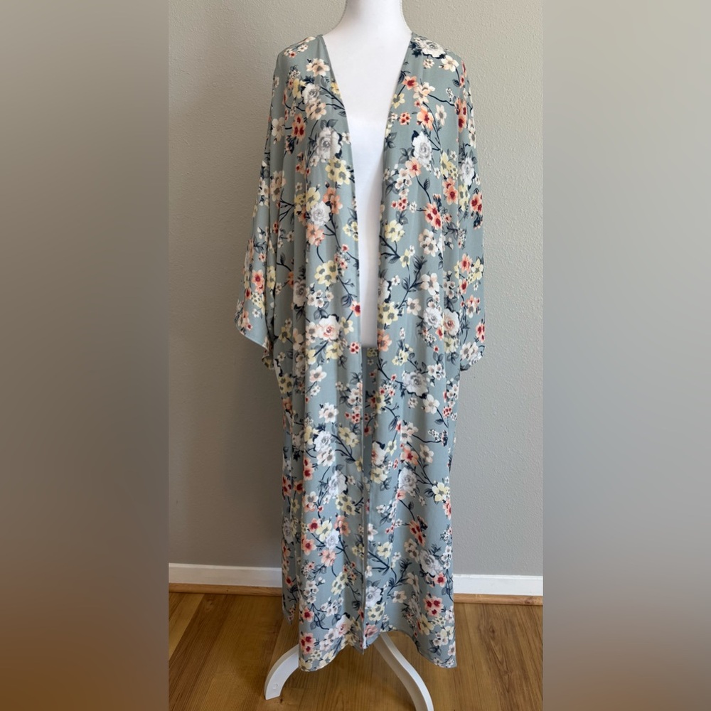 The Pioneer Woman’s Floral‎ Kimono Duster Blue Floral  L/XL Boho Effortless